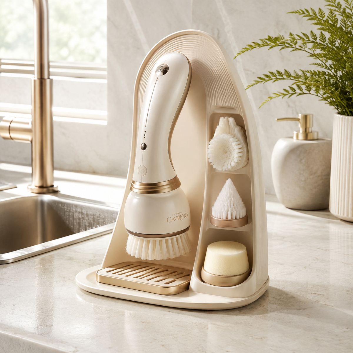 Gavreno Multi-Head Electric Cleaning Brush with Storage Stand & Interchangeable Brush Heads