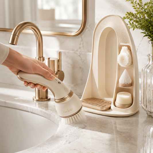Gavreno Multi-Head Electric Cleaning Brush with Storage Stand & Interchangeable Brush Heads